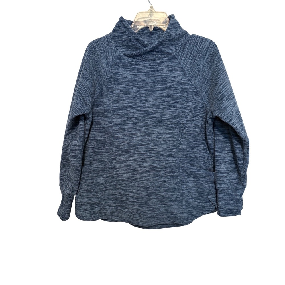 St John's Bay Petite Blue Space Dye Funnel Neck Long Sleeve Pullover Top‎ PL